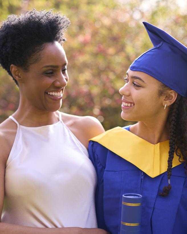 Mother and daughter celebrating graduation.